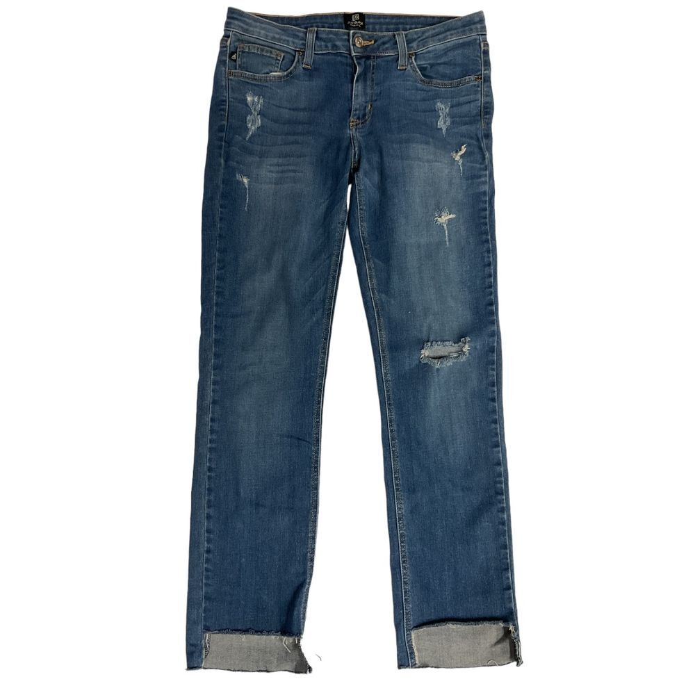 Just Black Women's Distressed Straight Jeans Size 31 Blue Medium Wash Low Rise